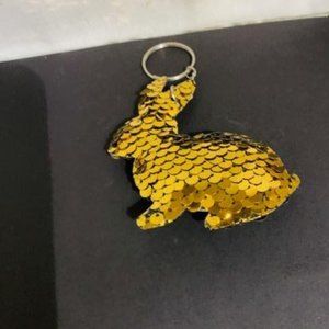 The cutest gold sequin rabbit key holder